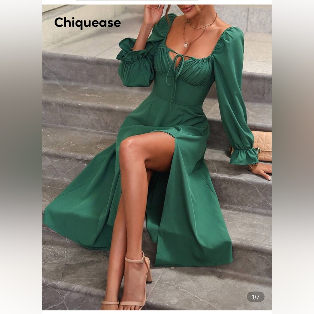 SHEIN Tie Front Flare
Sleeve Split Thigh Dress